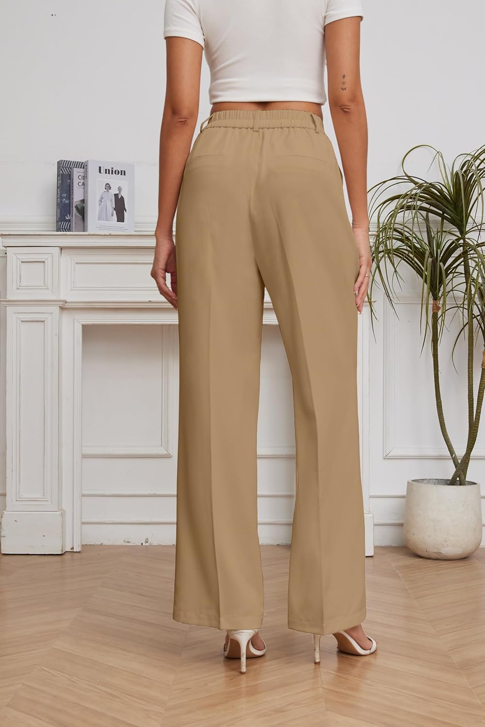 FUNYYZO Wide Leg Pants Women's High Elastic Waisted in The Back Business Work Trousers Long Straight Suit Pants - Image 6