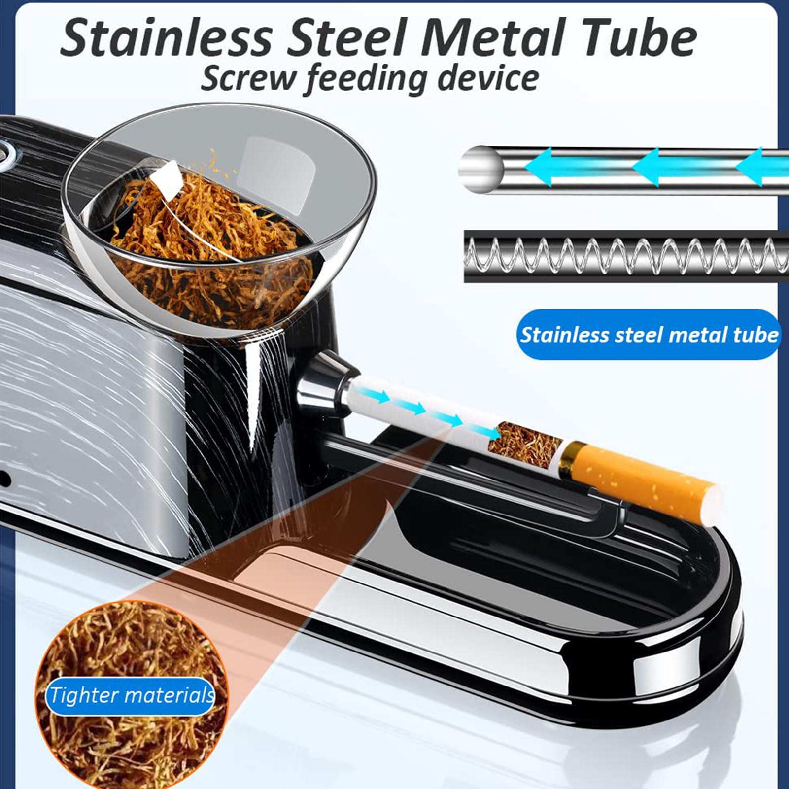 Macchina per rollare Sigarette, Sigaretta Elettronica Portatile con Rullo for Tabacco, Adatta for Pipe da Fumo di Dimensioni Standard 6,5/8 mm