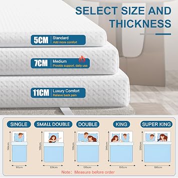 FRIDEKO Memory Foam Mattress Topper Small Double Bed - 11 cm Extra Thick Dual Layer Topper - Medium Firm for Back Pain Relief Pressure Relief - Hypoallergenic Washable & Removable Cover (120x190cm)