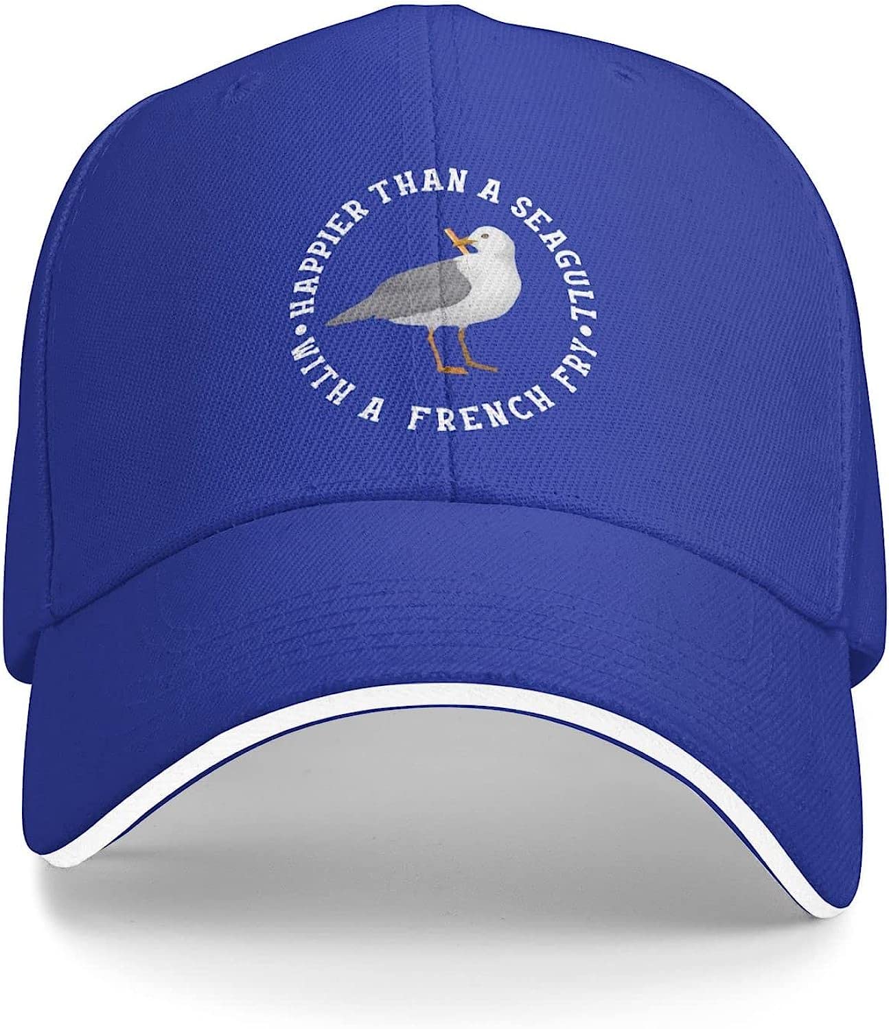 LOUJIN Cap Happier Than A Seagull with A French Fry Hat for Men Baseball Cap Blue