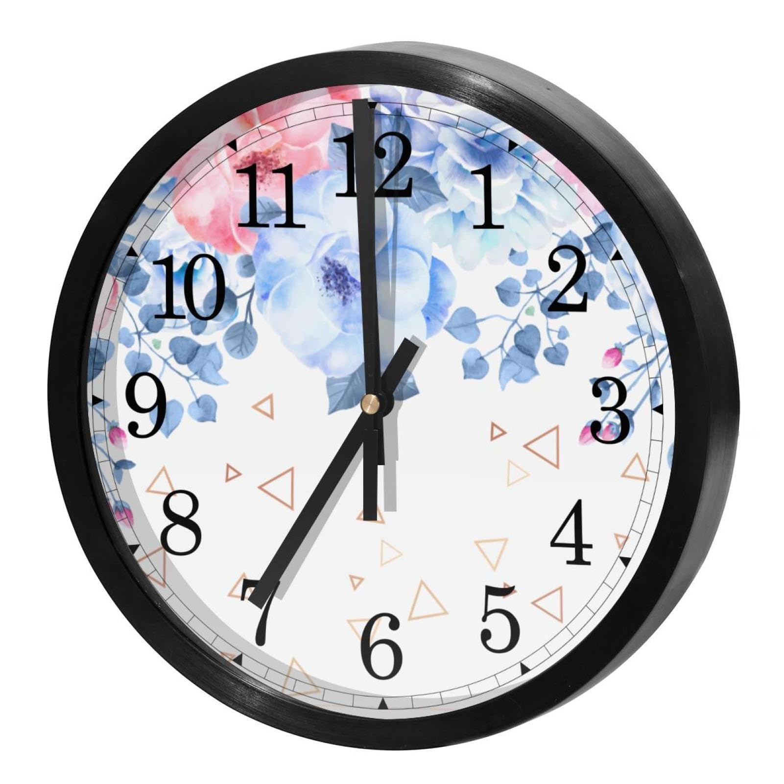 Horloge murale fleurs aquarelles ronde et silencieuse pour bureau et école