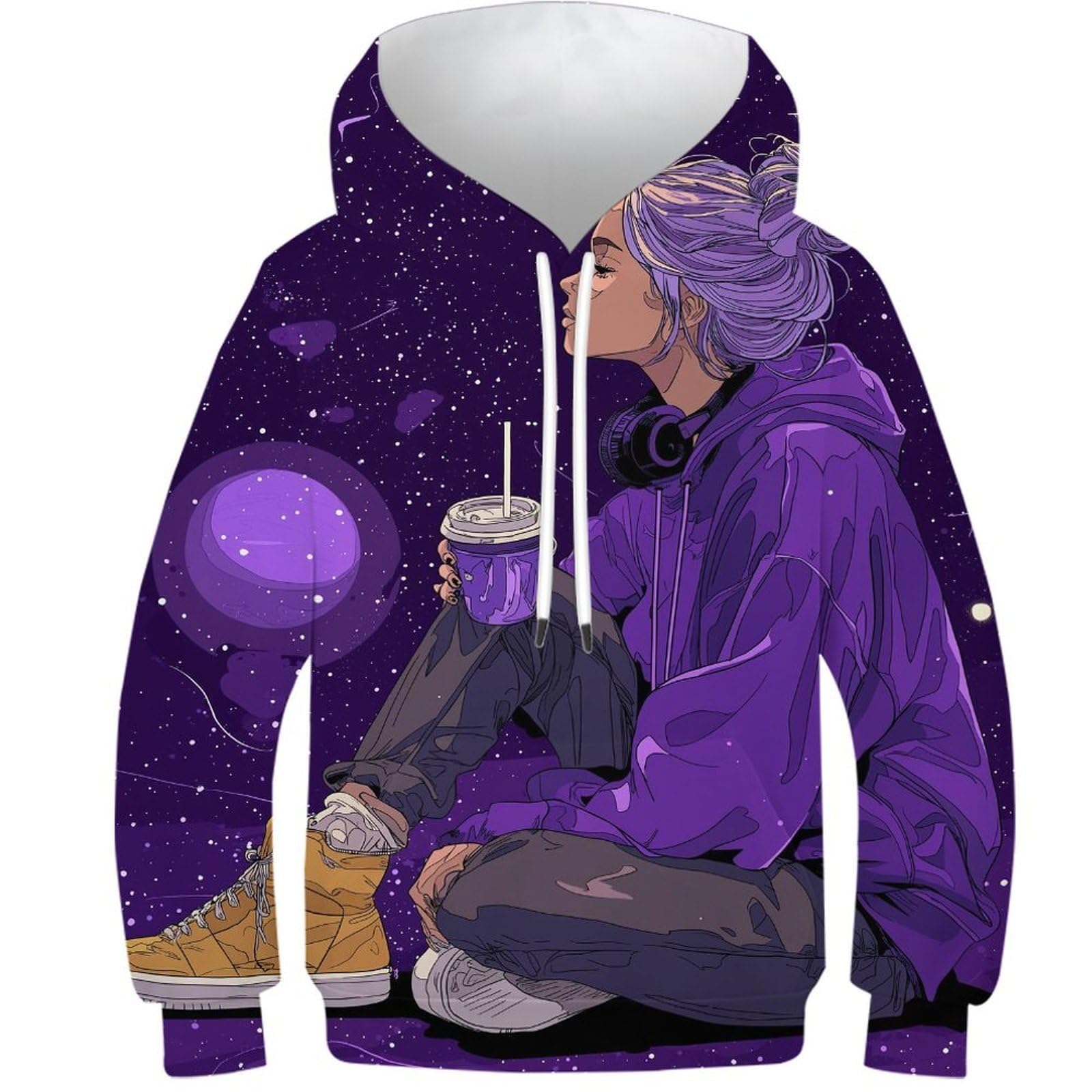 OPCALIS Girls Jumper Hoodie Anime Girl 3D Printed Pullover Long Sleeve Sweatshirt Cartoon with Pocket for Boys Girls Novelty 11-13Y