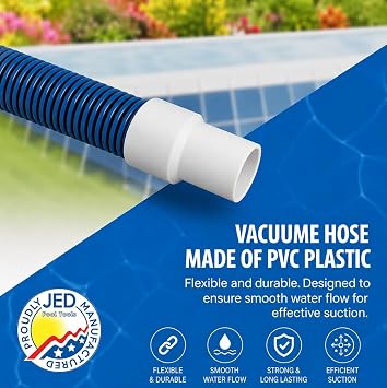 JED Pool Tools Super Loop Pool Vacuum Hose, 1.5-Inch x 45-Foot, Flexible UV-Resistant Swimming Pool Cleaning Hose with Cuff, Made in USA