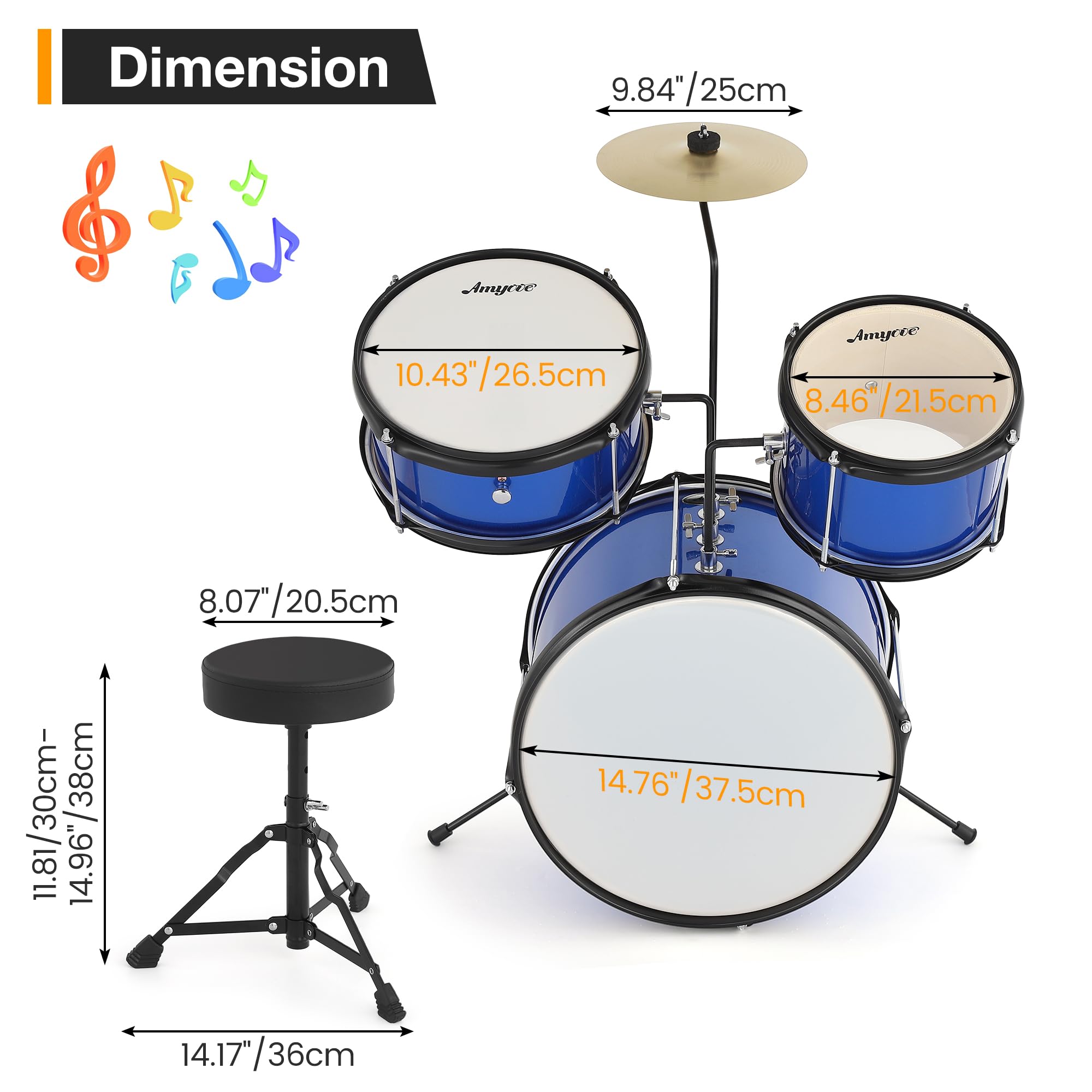 Batería Electrónica De 3 Piezas Para Niños Principiantes - Incluye Platillo, Tom, Bombo Con Pedal, Baquetas y Asiento Ajustable. Kit De Percusión Musical Para Niños y Niñas, Color Negro.