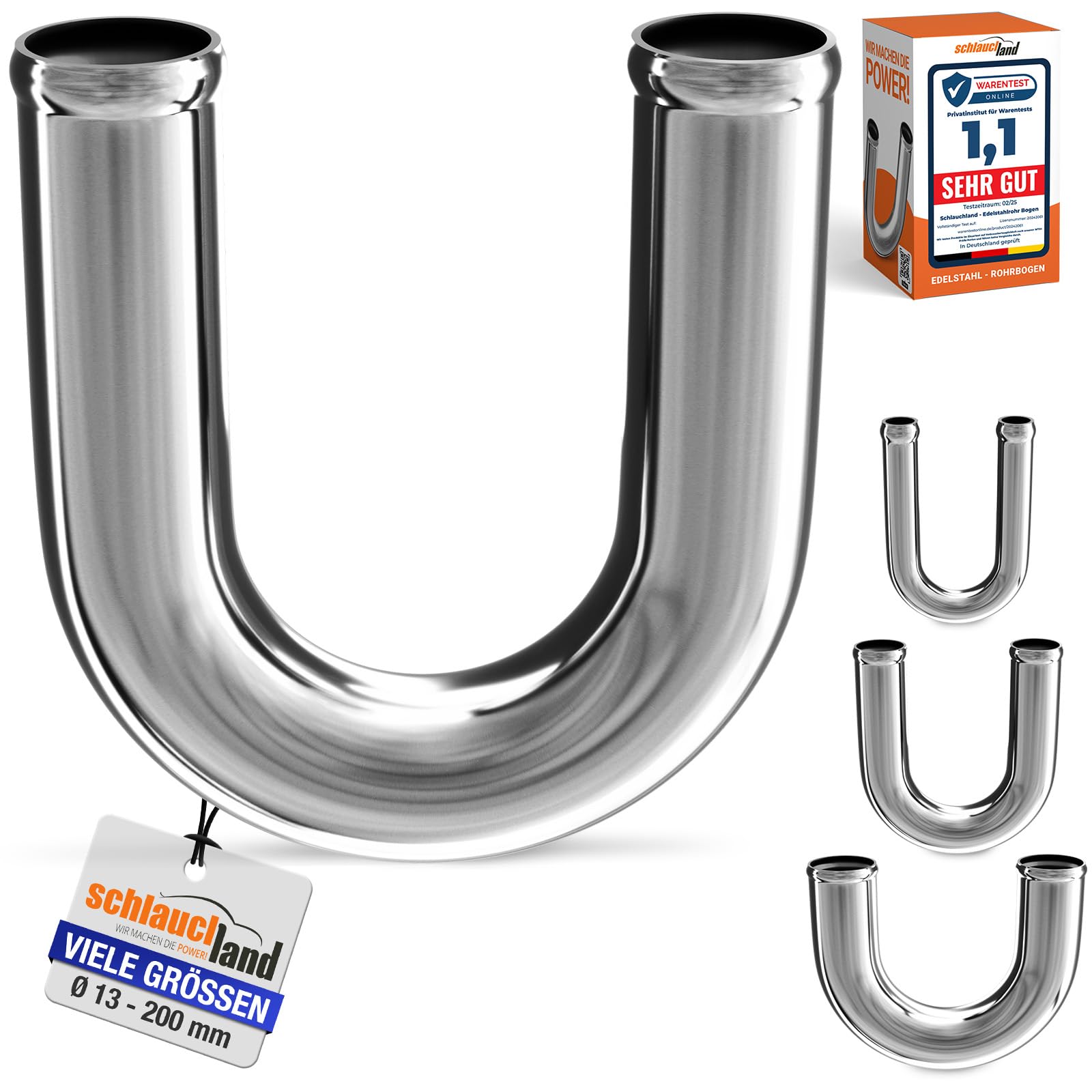 180° EDELSTAHL-ROHRBOGEN AD-Ø 30mm V2A Edelstahlrohr 1.4301 poliert & gebördelt | AUSWAHL GRÖSSEN 13-200mm | Rohr-Bogen U-Form DIN EN 10217-7 Rohr Winkel Motor KFZ Bogen Turbo Schlauch-Verbinder