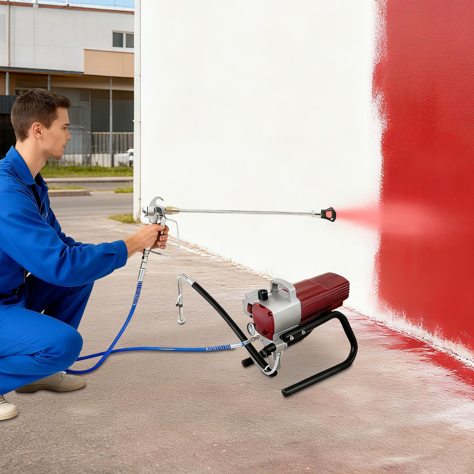 Airless - Pulverizador de pintura para fachadas (1800 W, acero inoxidable, 1,8 L/min, con tubo de salida de 50 m, para edificios industriales, paredes exteriores