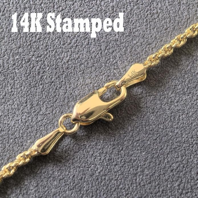 14K Rope Chain Solid Yellow Gold Necklace 1.5-3mm Thickness, Lobster Claw Clasp, Jewelry Gift for Men or Women - Image 2