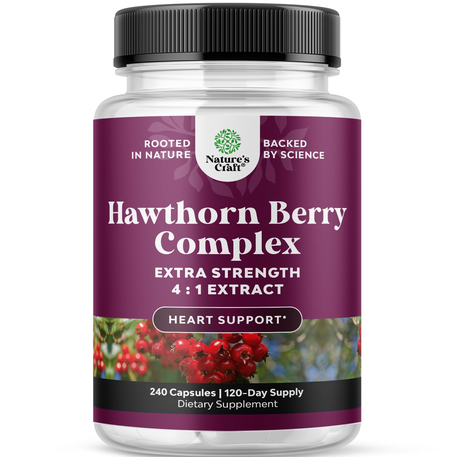 High Strength Hawthorn Berry Capsules - Pure Antioxidant Hawthorn Berry Supplement with Leaf & Flower Extract 4:1 for Healthy Heart & Digestion - Energy Support for Men & Women - 240 Count Pack