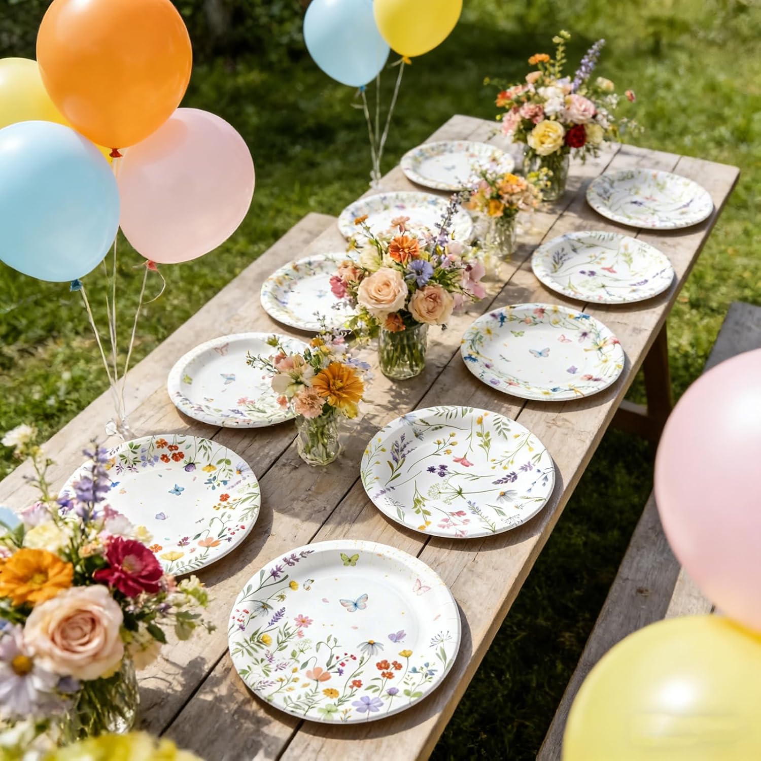 100 PCS Wildflower Party Plates, 9-Inch Floral Disposable Mother's Day Paper Plates for Mothers Day Baby Shower, Bridal Shower, Spring Birthday Party, Tea & Garden Party Decorations, 4 Floral Designs