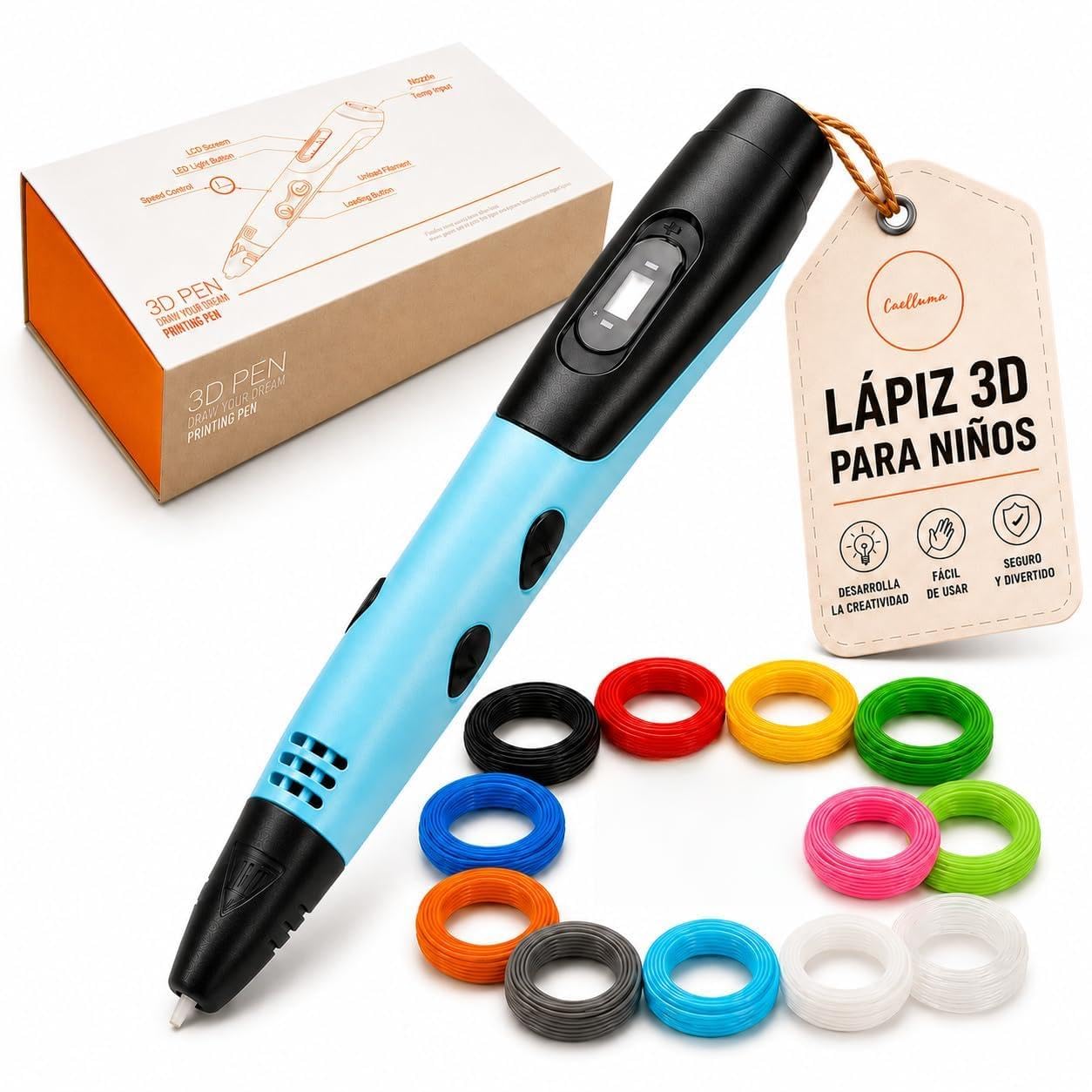 Bolígrafo 3D para Niños con 12 Colores PLA · Sin Pantallas ni Apps · Ideal para Regalar · Seguro, Fácil de Usar y Creativo · Incluye Accesorios y Manual en Español (Claro)