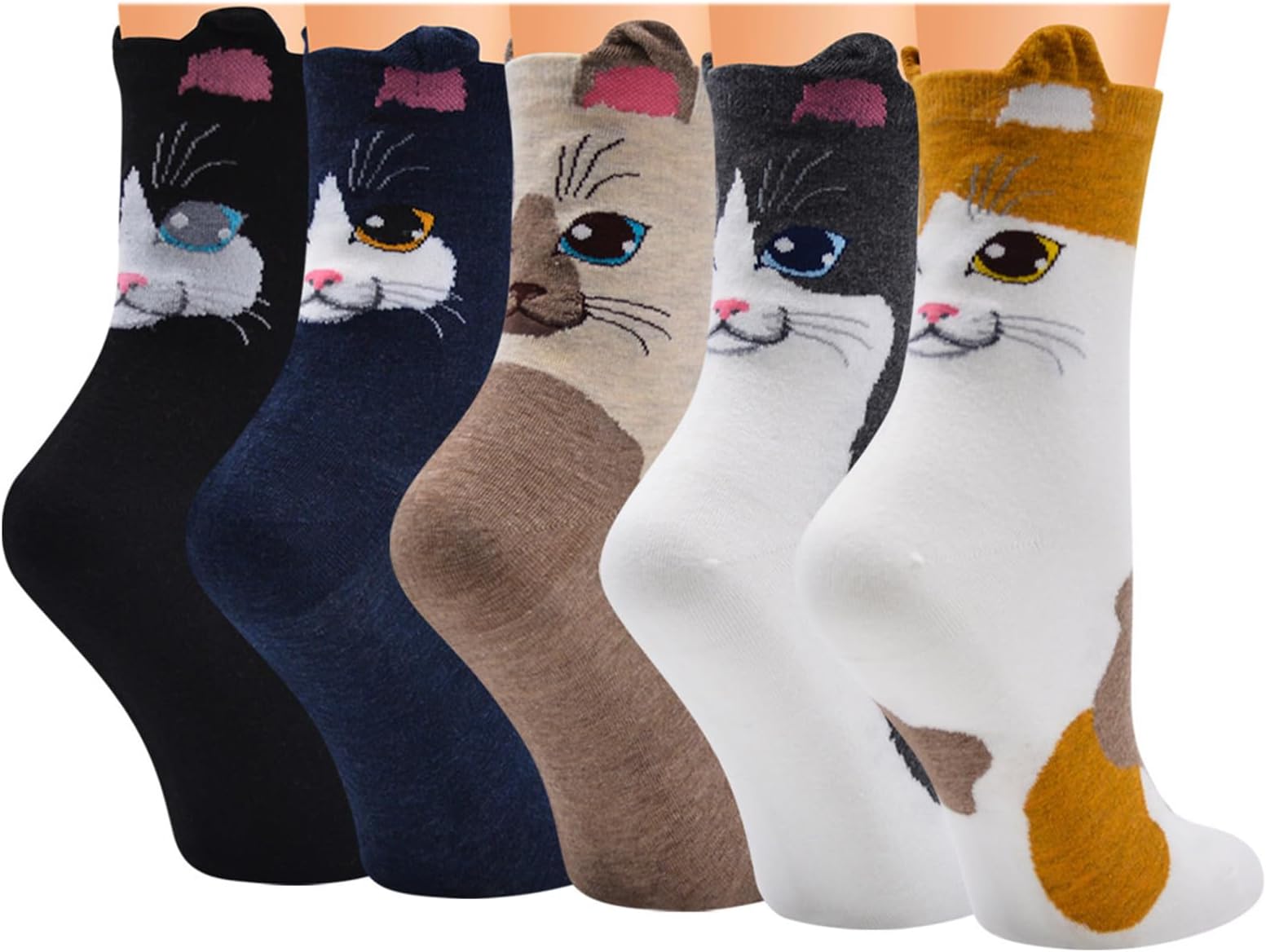 HABUAETYWomen Cat Dog Socks Fun Funny Kitty Ankle Sock Ladies Girls Animal Sox Gift 5 Pairs