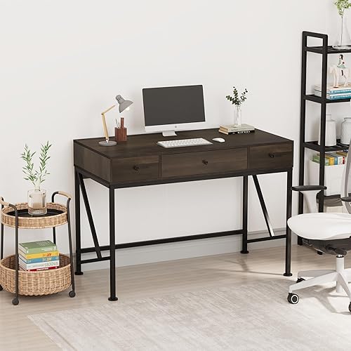 Miniatura 2 de HITHOS Escritorio para computadora de escritura, escritorio rústico para computadora de 40.7 pulgadas con 3 cajones, estilo moderno y simple para