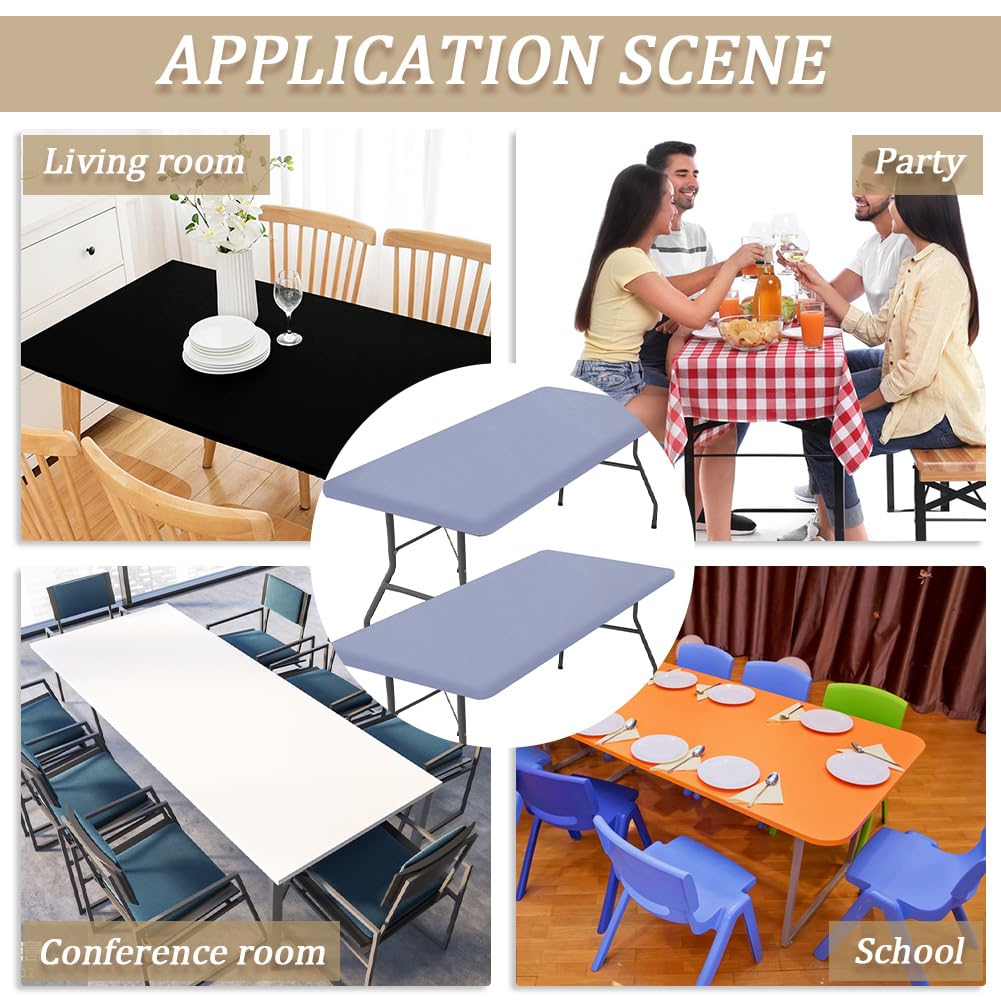 GORGECRAFT 2Pcs Elastic Fitted Table Covers Rectangle Picnic Tablecloth Fits for 4 Foot Folding Table Cloth 47x30 Inch Gray Waterproof Washable Polyester Tablecloth for Indoor Outdoor Patio Camping - Image 4