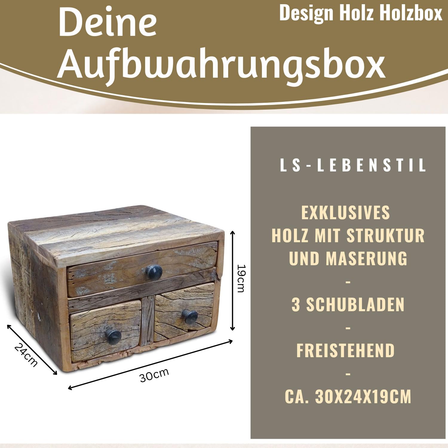 LS-LebenStil Vintage Aufbwahrungsbox Unika - Factory Braun - 30x24x19cm