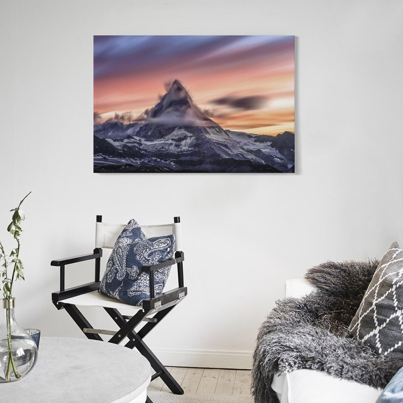 Amazon.co.jp: 絵画 マッターホルン曇りの日の出インテリア 絵画 雪を