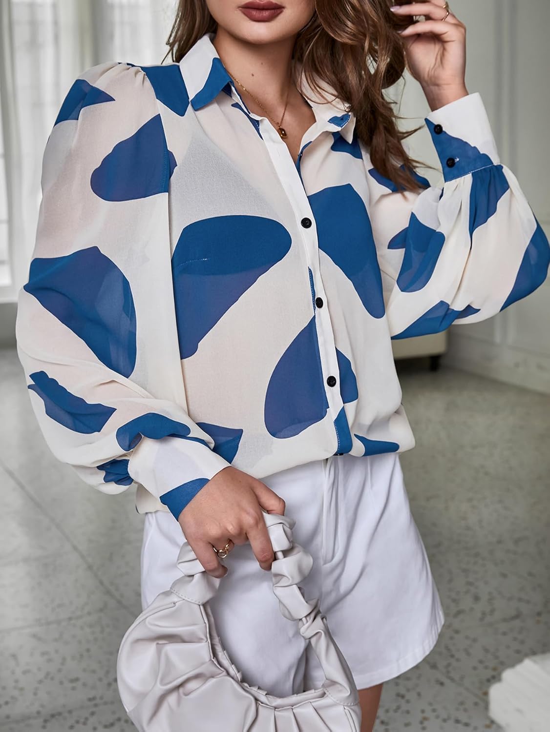 Floerns Women's Button Down Sheer Chiffon Blouse Shirts Long Sleeve Collar See Through Blouse Tops - Image 2