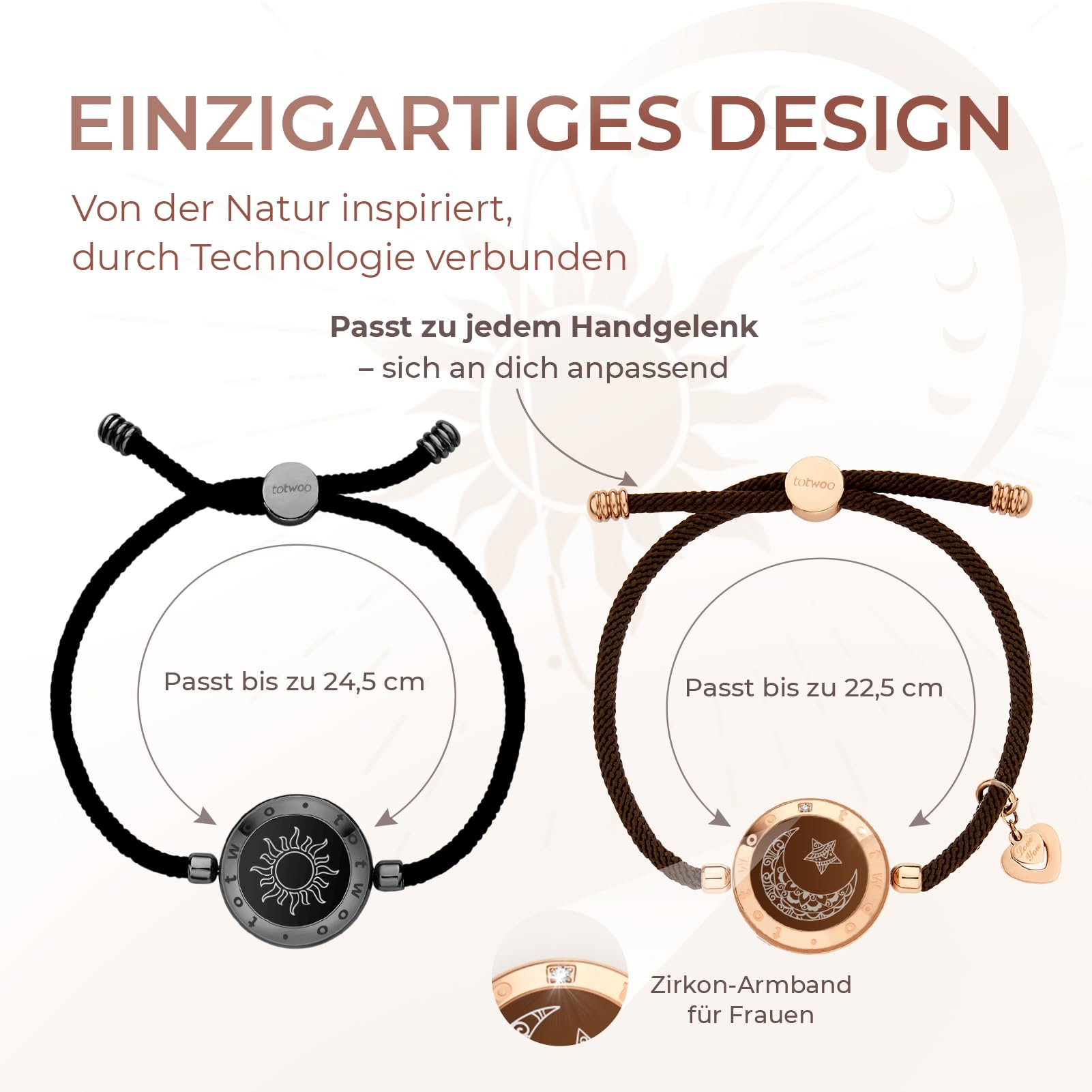 TOTWOO Bracciali per Coppie con Collegamento Bluetooth Uno a Uno tramite App, Luci e Vibrazione al Tocco – Regalo Romantico per San Valentino e Relazioni a Distanza in Acciaio Inossidabile 316L