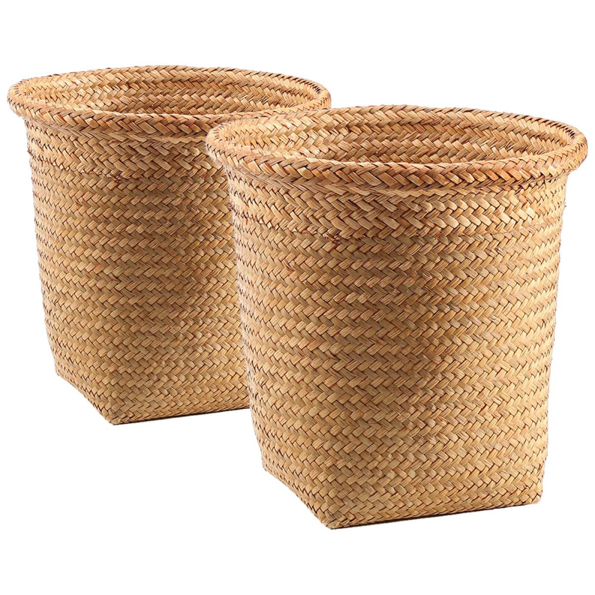 KICHOUSE 2pcs Woven Wastebaskets Small and Medium Size Rattan Trash Bins Decorative Storage Baskets for Home Bathroom Office Organization