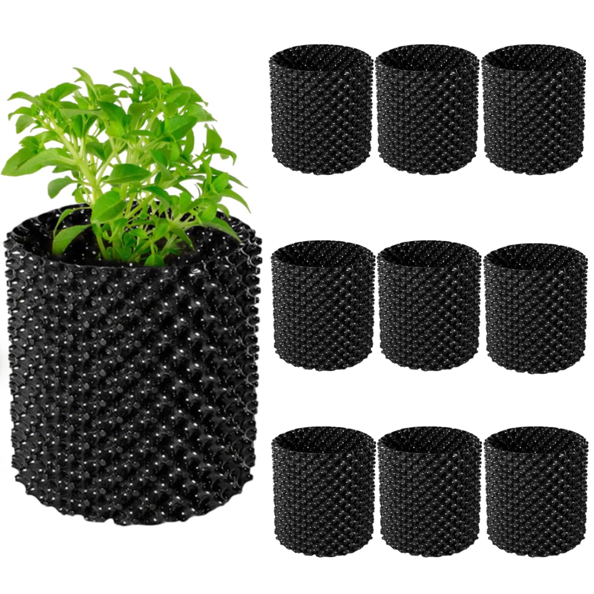 Focefec 2 Gallon Air Pruning Containers, 10 Pack Plastic Nursery Pots, Plant Pot for Vegetable, Fruit, Gardening Use, Self-Planting Pots with Handles and Bases, Size 20 x 22cm