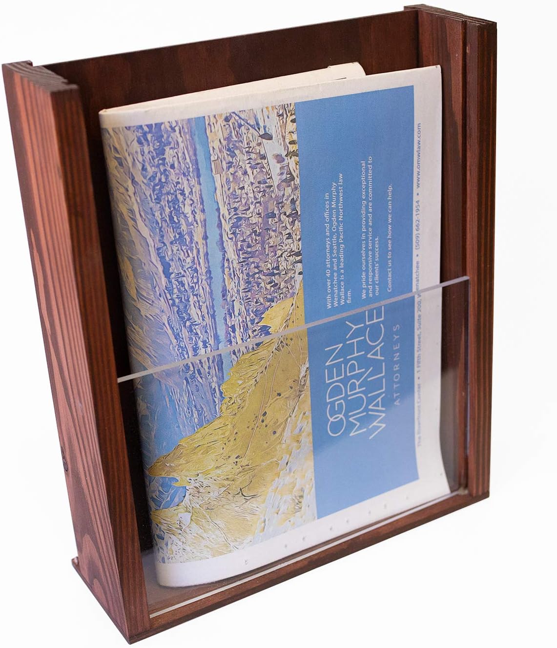 Premium Wood Magazine Display/Brochure Holder - Large Countertop Stand with Acrylic Front - Handmade and Stained - 10.25" x 12" Sturdy Desktop Pamphlet Organizer Made with Real Pine Wood