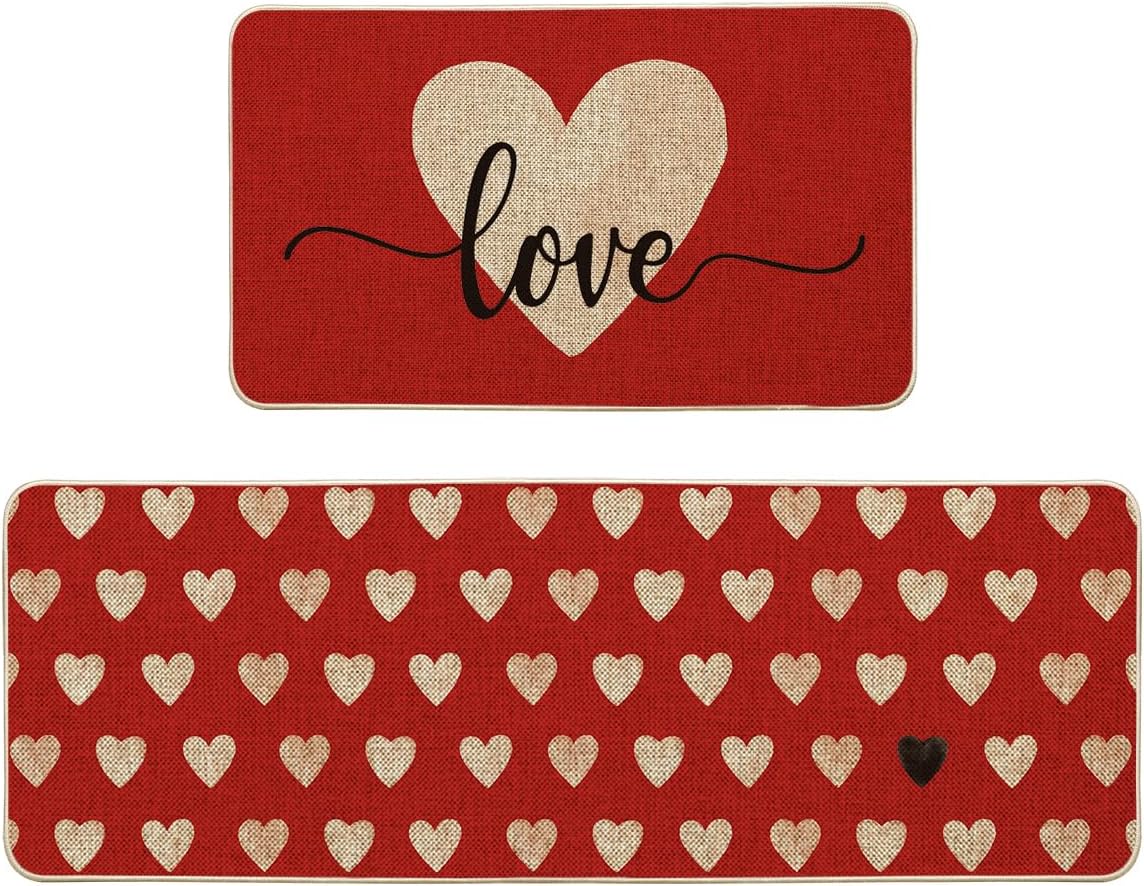 Valentines Day Kitchen Mats Set of 2, Valentine's Day