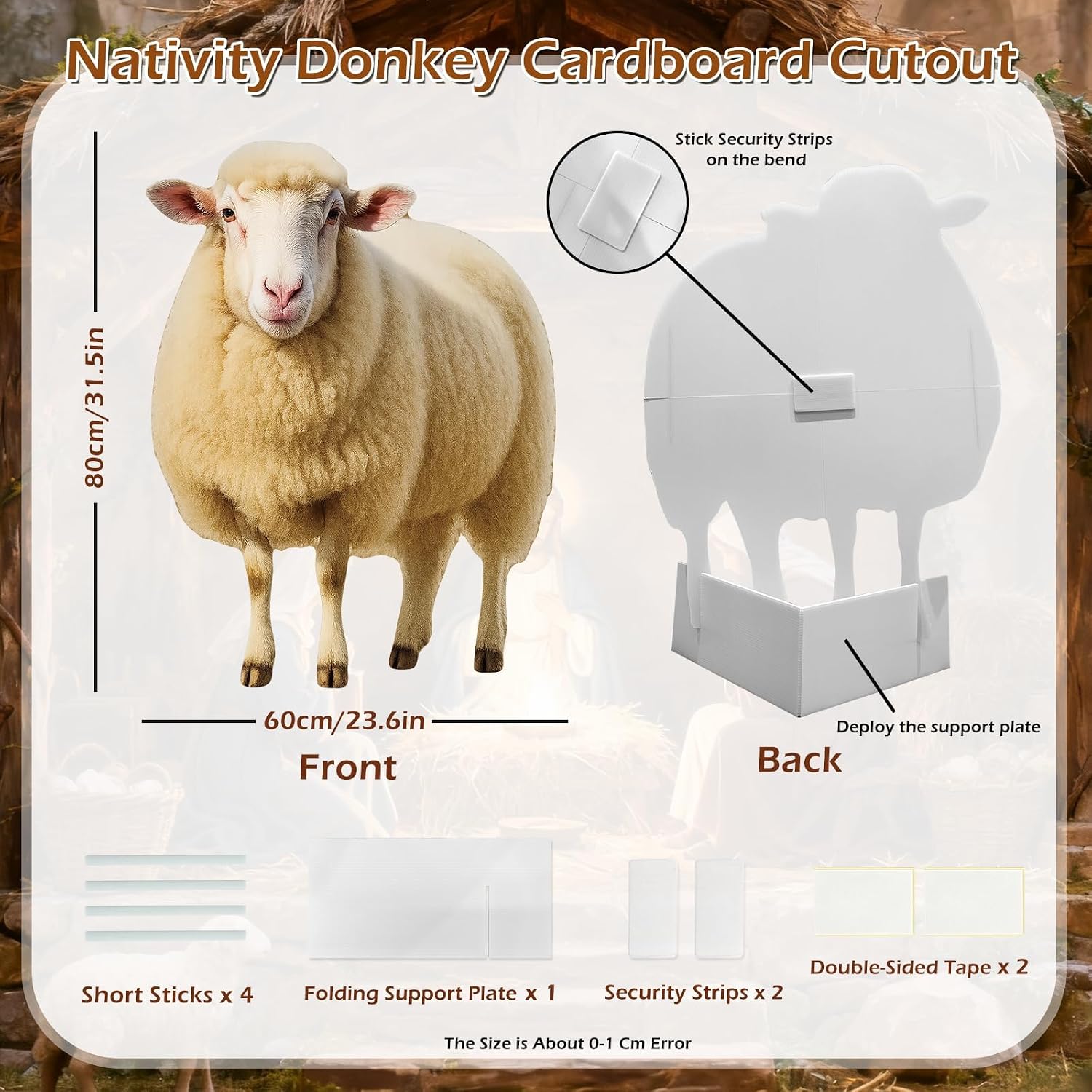 Nativity Sheep Cardboard Cutout, Christmas Life Size Stand Ups, Large Sheep Photo Props, Christmas Nativity Scene Decorations for Xmas Holy Family Christian Vbs Party Supply 23.6 x 31.5 Inch