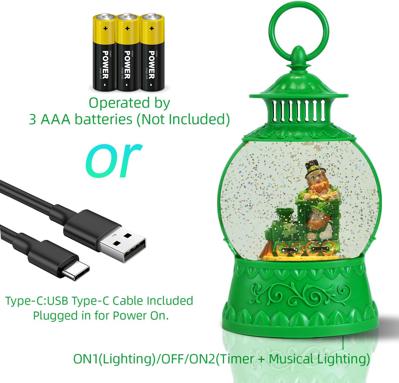 St Patricks Day Snow Globe Decor,St Patricks Day Light Up Snow Globe 6H Timer, USB/Battery Operated,St Patricks Day Home Party Decor - Image 4