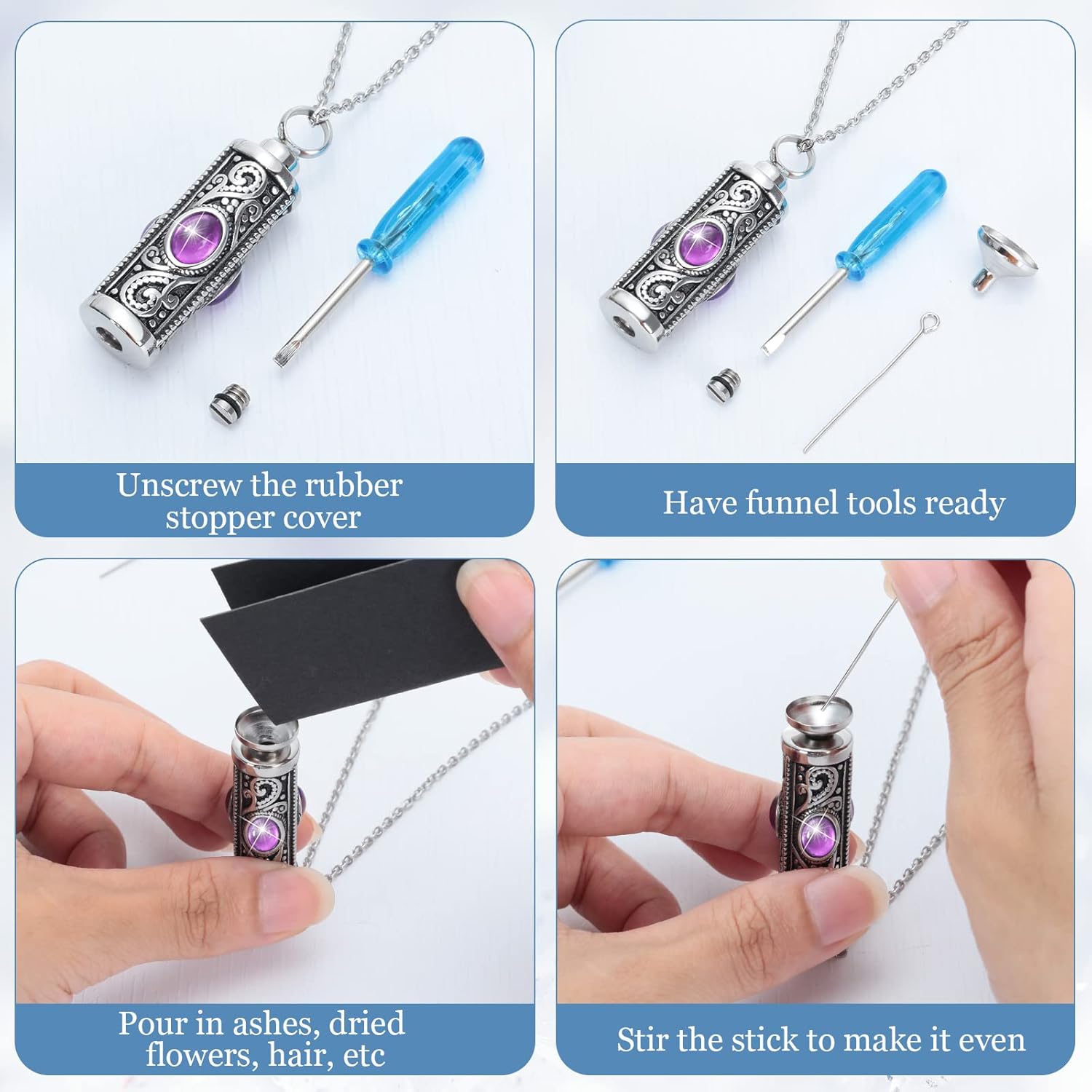 Jadive 3 Pcs Crystal Cremation Urn Necklace for Ashes Cremation Jewelry Ashes Necklace for Women Urn Pendant Chains Stainless Steel Memorial Keepsake Holder Jewelry Decor, 22 Inches Long - Image 6