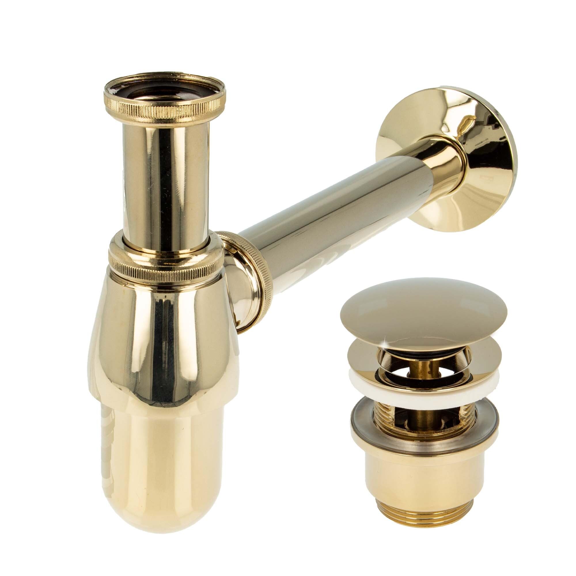 tecuro Siphon mit Pop Up Ablaufventil vergoldet - Universal Set für Waschtisch/Waschbecken