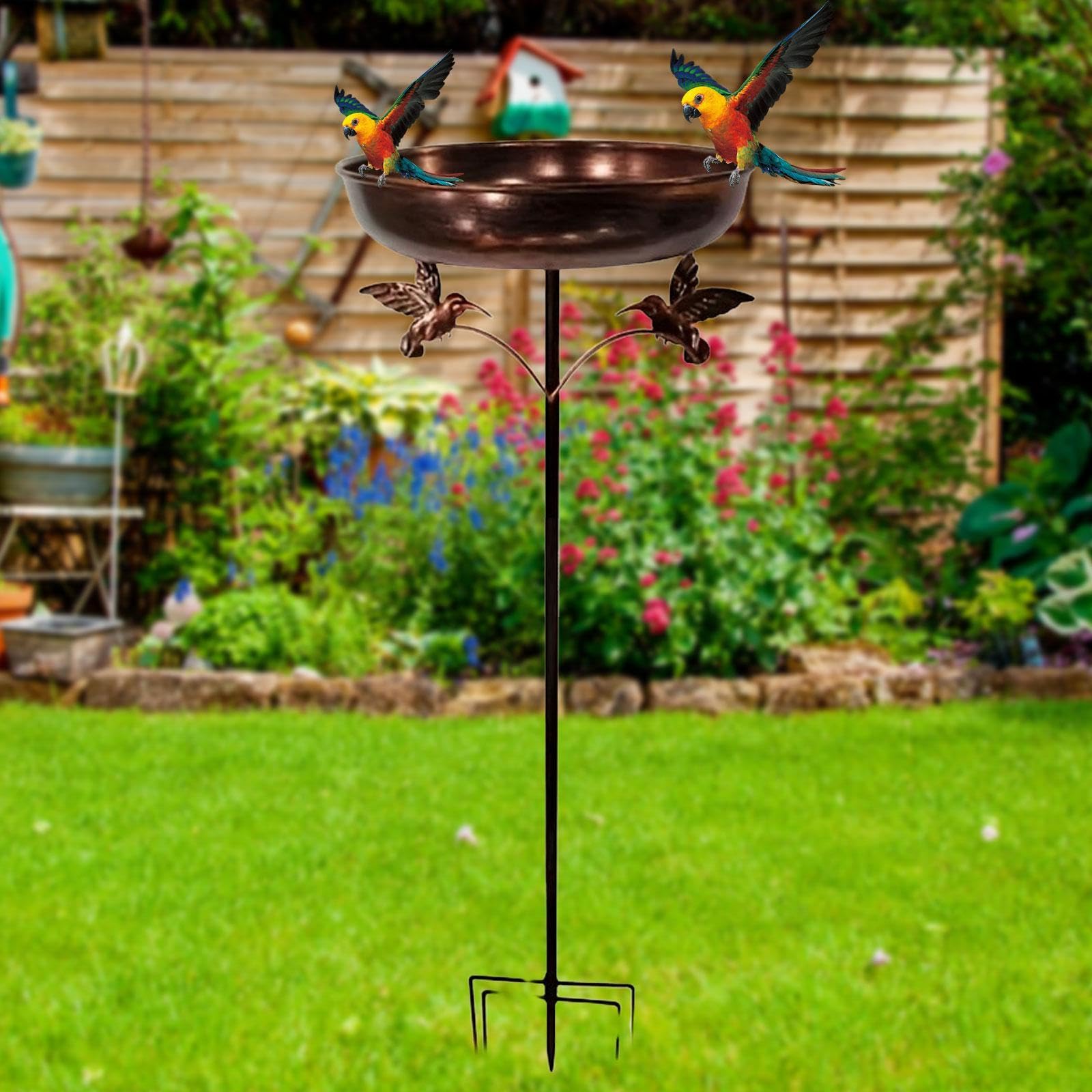 Comedero para pájaros, bebedero para pájaros de jardín, resistente y desmontable con estaca de metal para exteriores, jardín y patio.