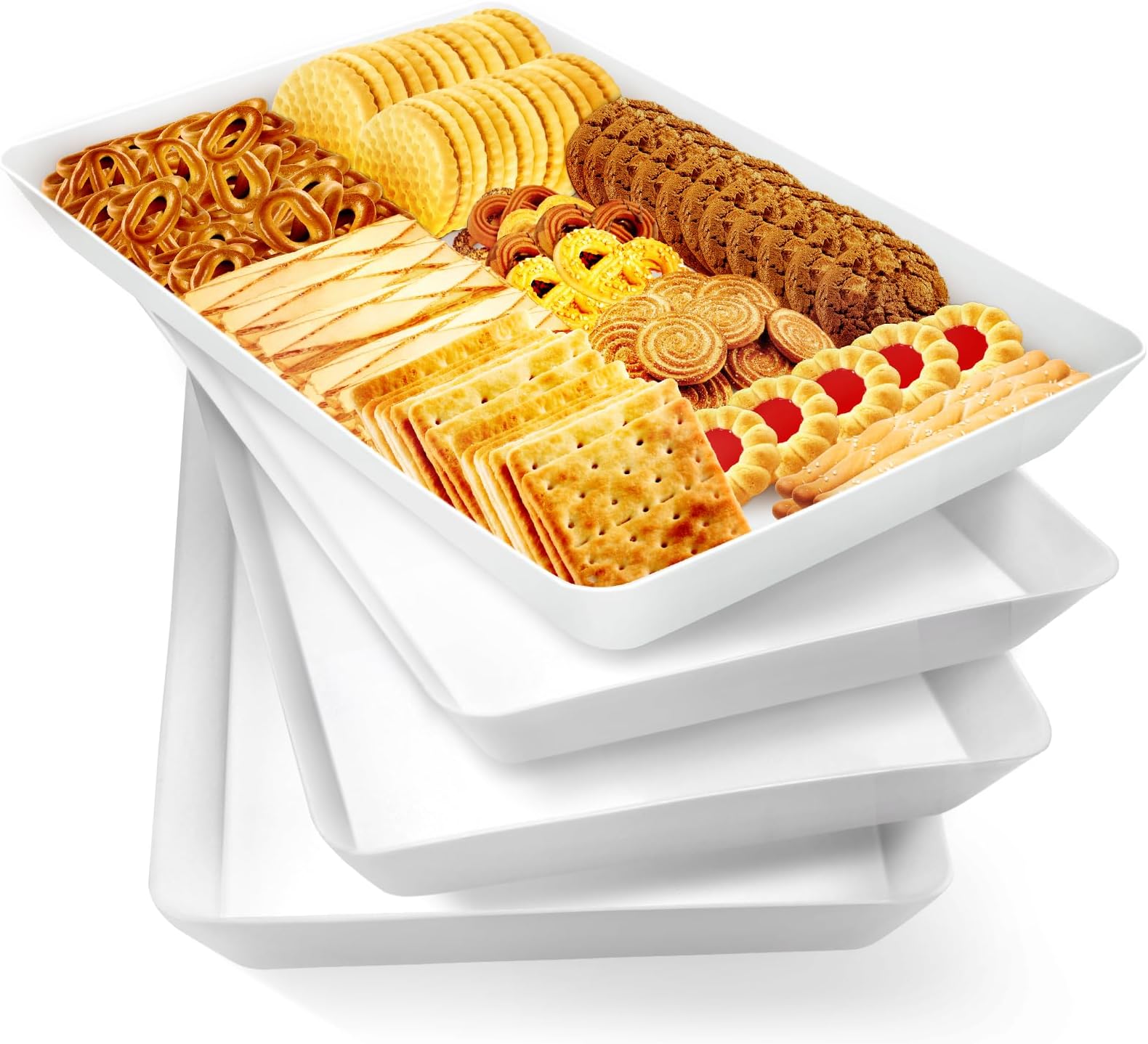 WOWBOX 4 pcs Serving Tray for Party, Grilling Accessories, Serving Platters for Snacks, Fruit, Reusable Plastic Trays for Serving Food and Pantry Organization in Kitchen & for Mothers Day Parties