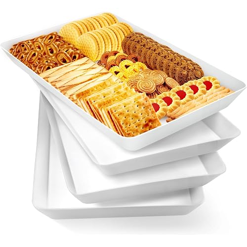 WOWBOX 4-Pack Reusable Plastic Serving Trays for Snacks, Fruit and Parties