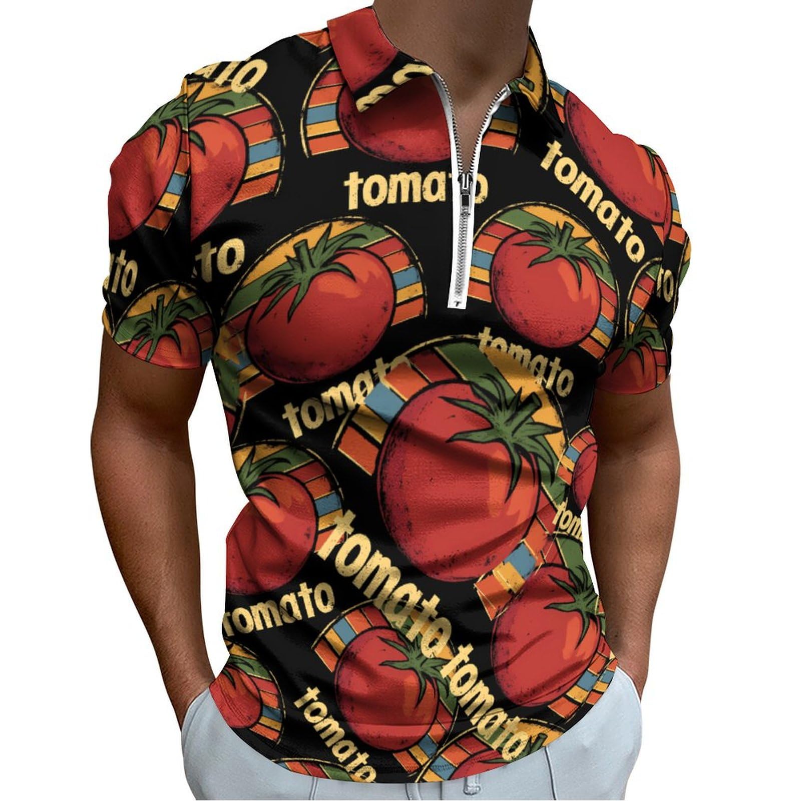 Peiyeety Men's As Pic Vintage Tomato Golf Shirts For Short Sleeve Poloshirt Collared Casual Tees
