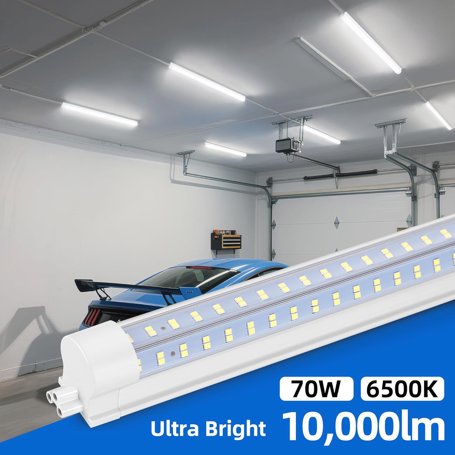 6-pack 4ft led shop light, 70w ultra bright, 10,000lm, u-shaped t8 integrated tube light, 6500k linkable, built-in connector, surface mount plug & play led ceiling light for garage, workshop, basement 4ft--6 packs