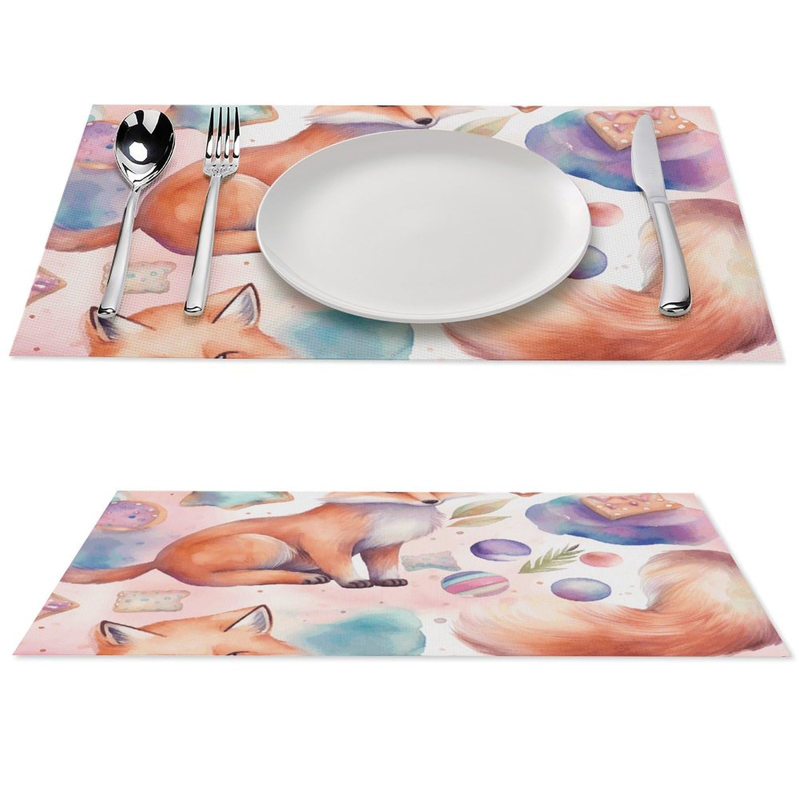 Set de table antidérapant et résistant à la chaleur lot de 4 en PVC lavable motif renard coloré