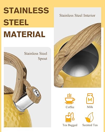 Miniatura 4 de Hervidor de té, tetera para estufa, 2.7 cuartos de galón, silbato fuerte, acero inoxidable de grado alimenticio y mango de madera lisa, aspecto