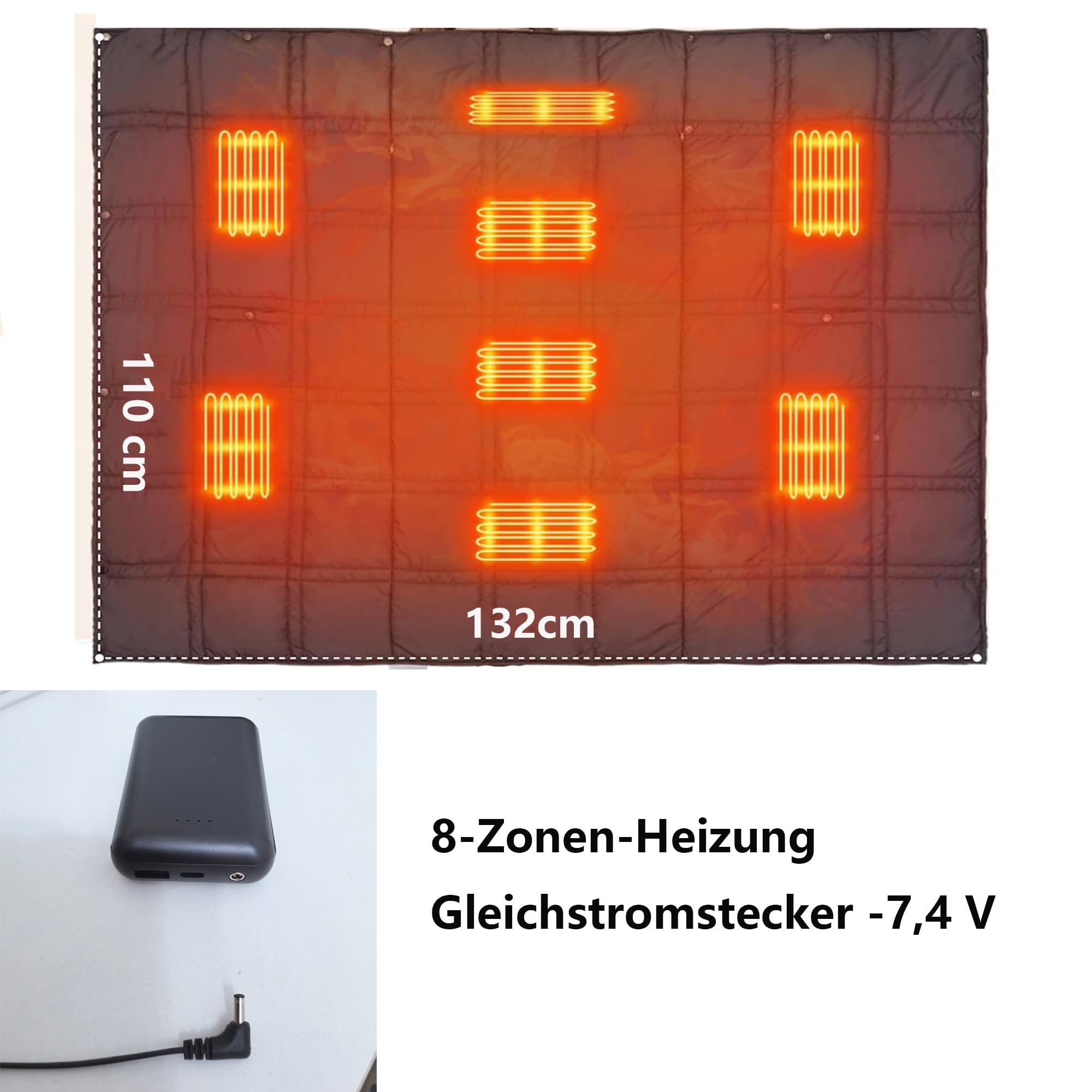 Heizdecke Kabellos mit 7.4V Akku für Herren Damen, Elektrische Wärmekissen Tragbar Beheizter Schal für Zuhause, Büro, Reisen, Wandern