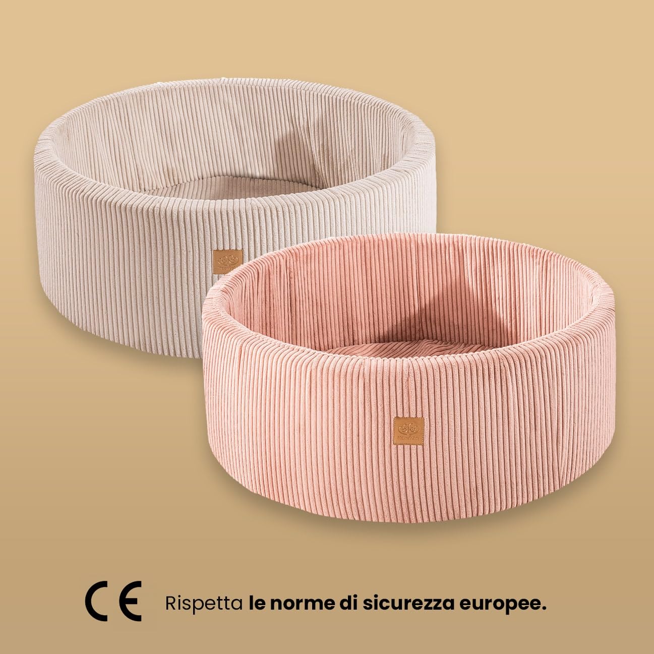 MEOWBABY Piscina di Palline per Bambini - Tondo 90x30cm Piscine con 200 Palline, Corduroy, Ecru: Bianco Perla/Oro/Beige