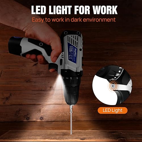 Miniatura 5 de Taladro inalámbrico, juego de taladro eléctrico con 23 brocas eléctricastaladro, 2 velocidades variables, portabrocas sin llave de 38 pulgadas,