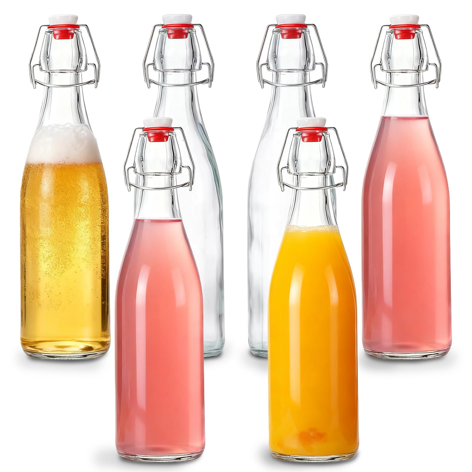 Zykphao Clear 6 Pcs 500Ml/17Oz Swing Top Glass Bottles With Airtight Stoppers, Clip Top Preserve Bottles For Home Brewing, Oil, Vinegar, Wine, Beer, Kombucha & Juice Storage
