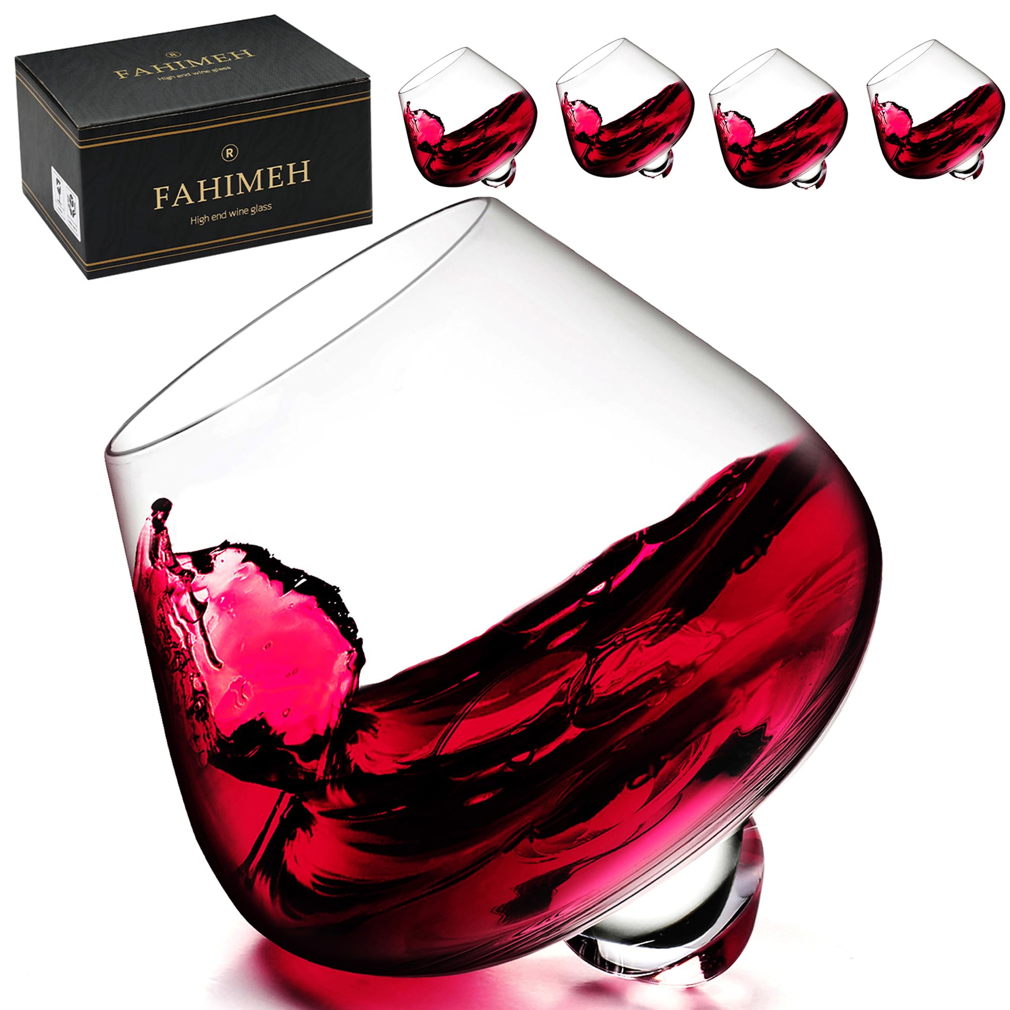 FAHIMEH Bicchieri Whisky Rum Cognac vino Cristallo Rotanti Senza Stelo Degustazione Vetro Inclinati Liquore brandy Cocktail Tumbler Grappa Bicchiere Personalizzato Regalo Set da 4pc 200ml