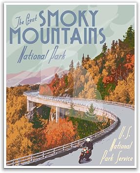 The Great Smoky Mountains National Park Poster, Smoky Mountains Print, Blue Ridge Mountains, Cades Cove Loop Motorcycle Print, National Park Art Poster, Canvas Poster, 11x17 Inches