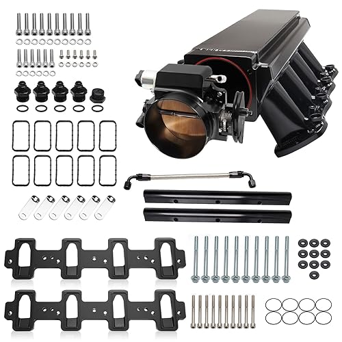 TEMSONE Kit de colector de admisión LS de 3.622in con cuerpo del acelerador y sensor de posición del acelerador, rieles de combustible TPS IAC,