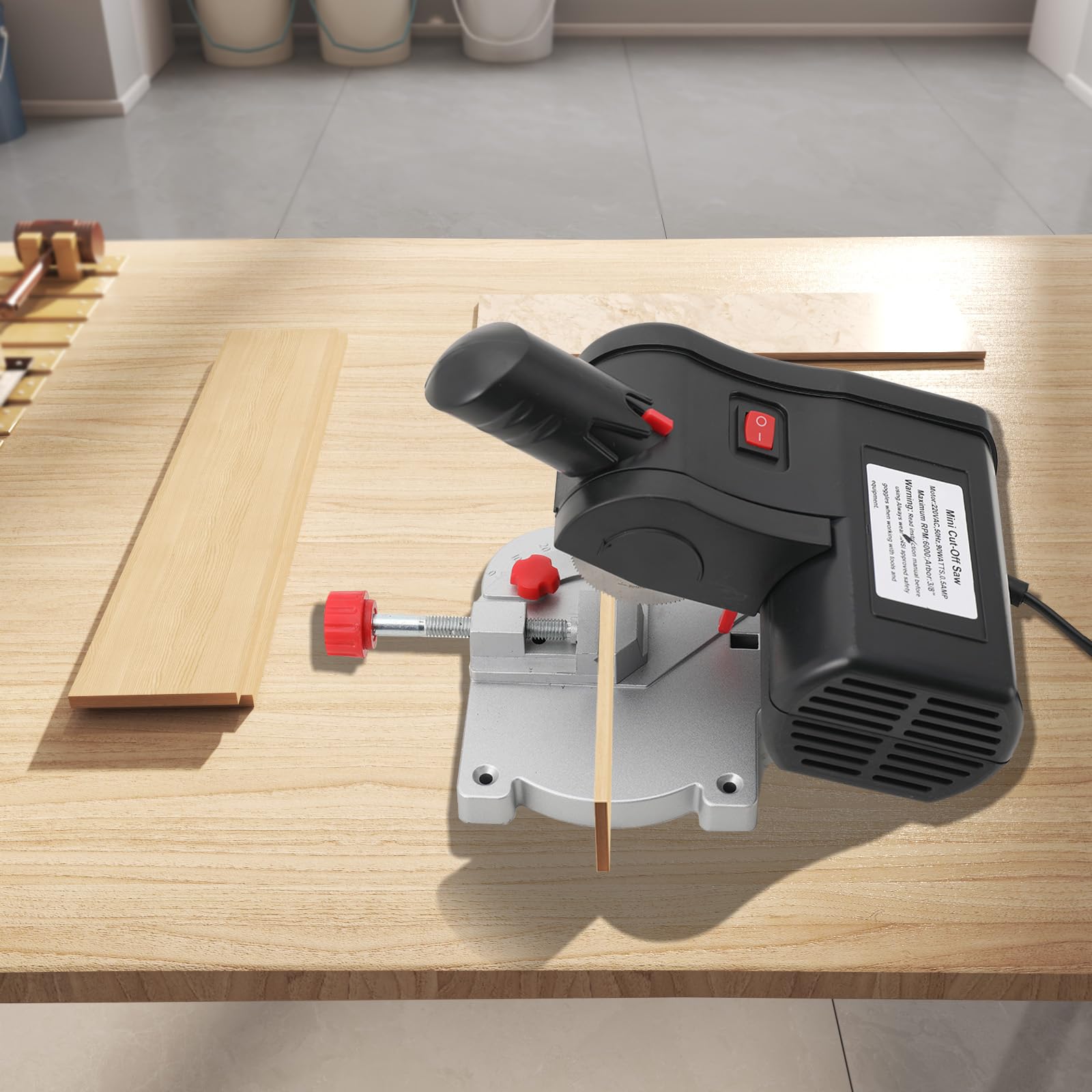 Mini troncatrice da 220 V, troncatrice, 6000 giri/min, piccola sega circolare da tavolo, in acciaio, lama per sega circolare in acciaio, 45° per legno e metallo