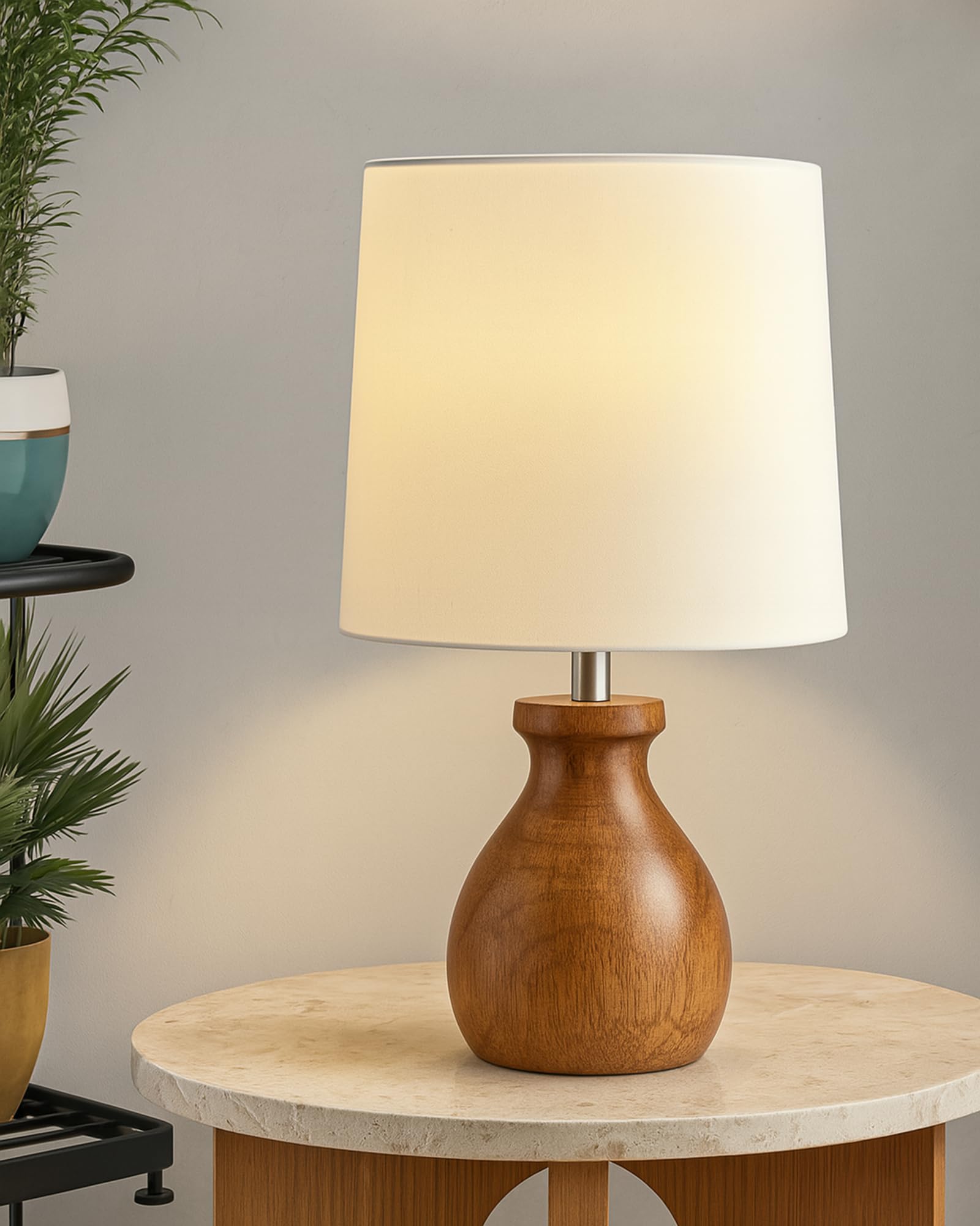 Mini Farmhouse Wooden Dowel Pot Table Lamp Dome Vintage Small Lamps Decorative for Small Spaces Bedside Lamps Suitable for Nightstand Children's Room or University Dormitory (White)-image-27