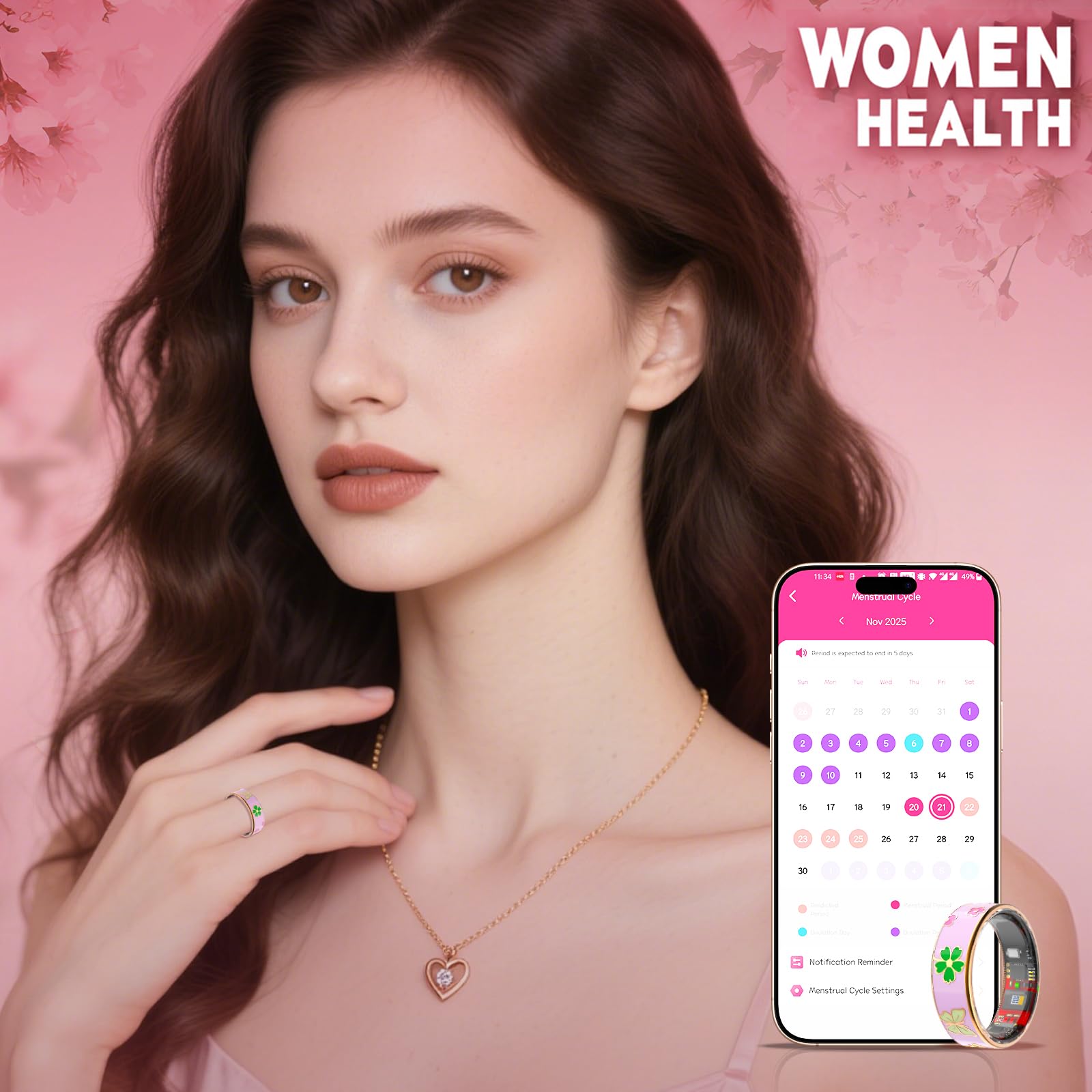 Smart Ring Damen, Fitness Tracker, Gesundheits-Ring für Sleep, Stress, Herzfrequenz, Frauen-Gesundheits, Ring, Ohne ABO, iOS und Android