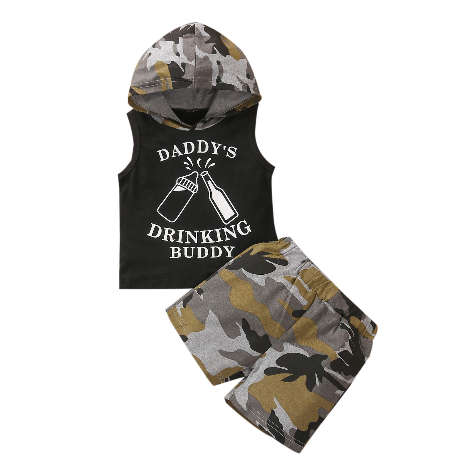 KnniMorning TEES Boy's 2Pcs Sleeveless Clothes Set Letter Printing Hooded Top Camouflage Shorts Toddler Boy Summer Suit (Fahsion Boy's Clothes 5, 12_months)