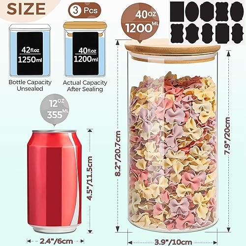 Miniatura 2 de Recipiente hermético de almacenamiento de vidrio con tapa de madera (40 onzas), recipiente transparente para almacenamiento de alimentos con tapa de