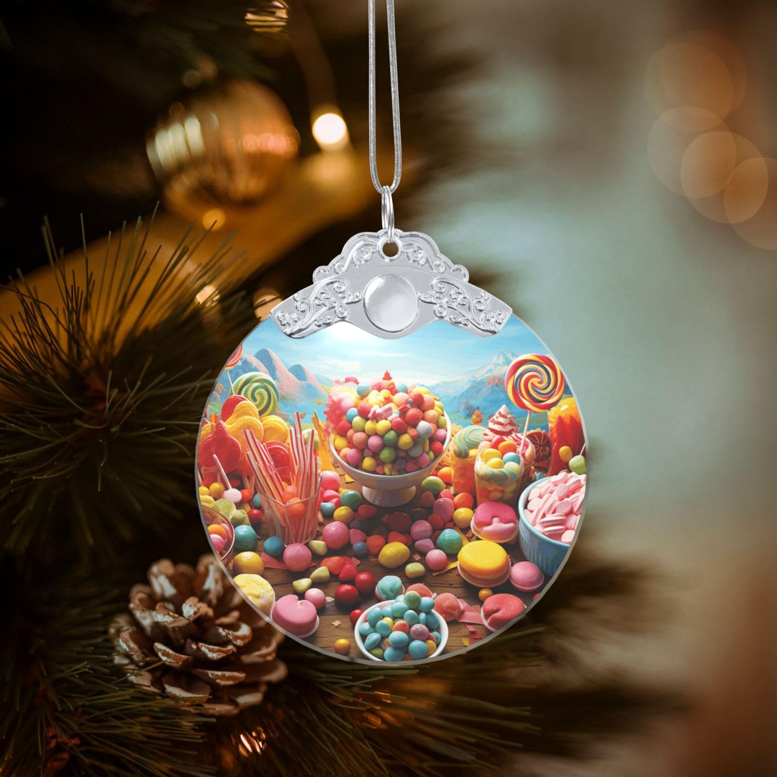 Crystal Christmas Ornaments for Christmas Tree Decoration Hanging Candy Poster Ornament with Gold Ribbon Crafts Round Pendant for Keepsake Gifts Glass Xmas Decor Party Supplies