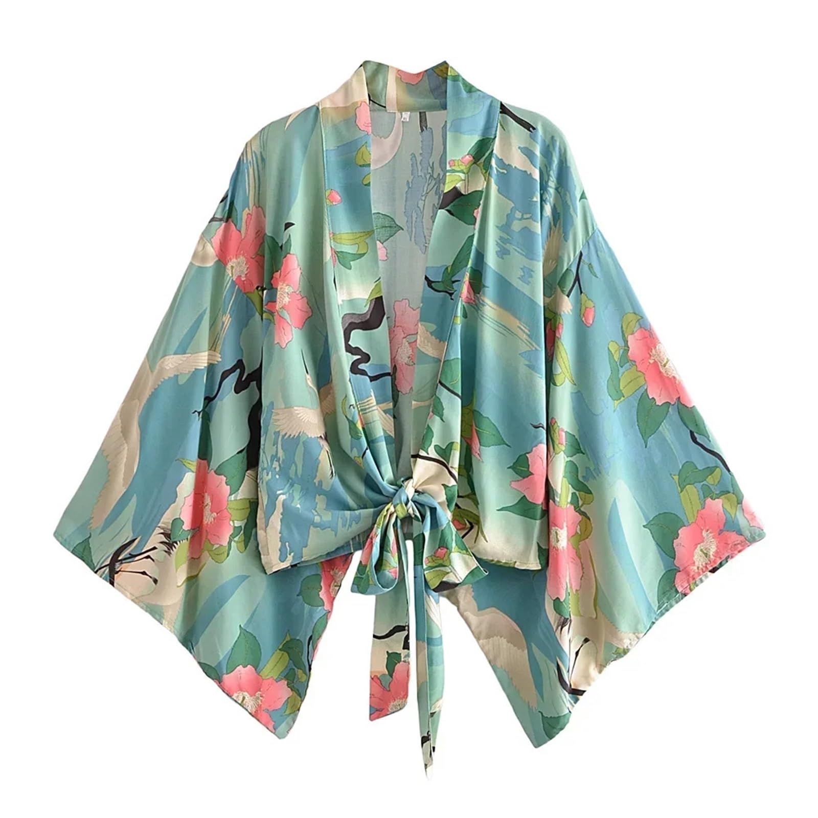 Generisch Damski kostium kąpielowy w stylu vintage, z krótkim kimono, dekolt w serek, rękawy, moda plażowa, S/M/L/XL